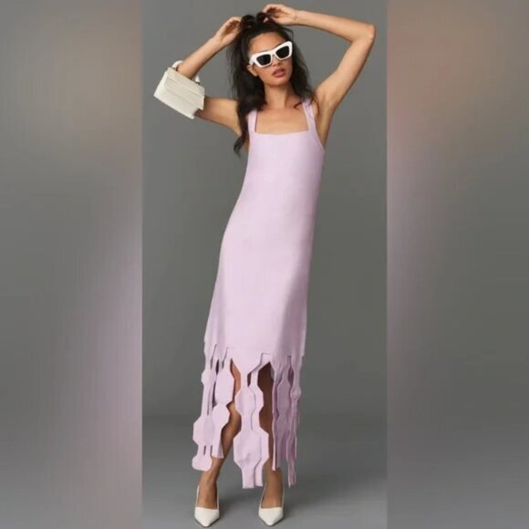 Amira Haroon Square Neck‎ Sleeveless Geometric Hem Dress Purple Size XS NWT